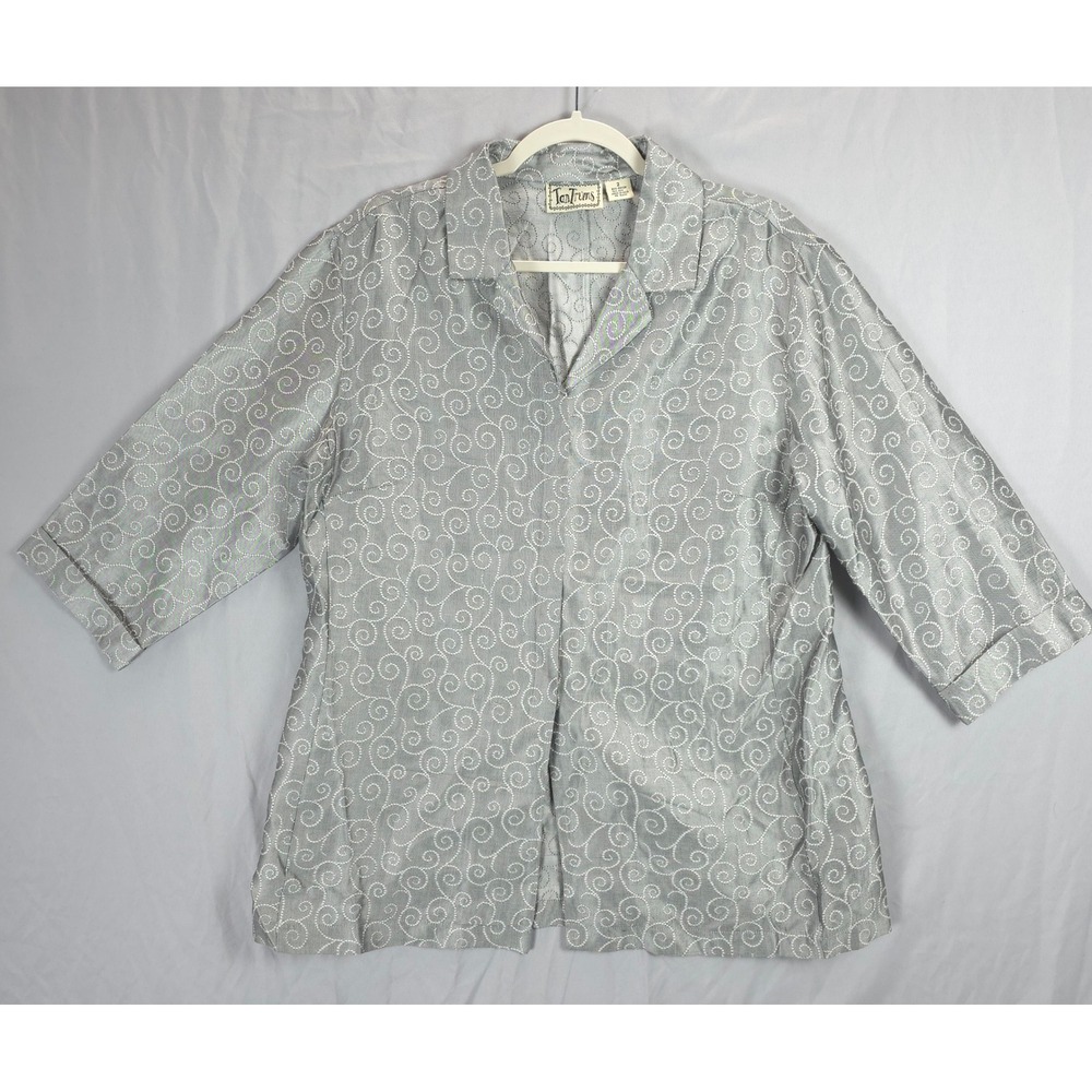 TanTrums Gray‎ Swirl Jacquard Button Front Jacket Blazer Women 2 Office Church